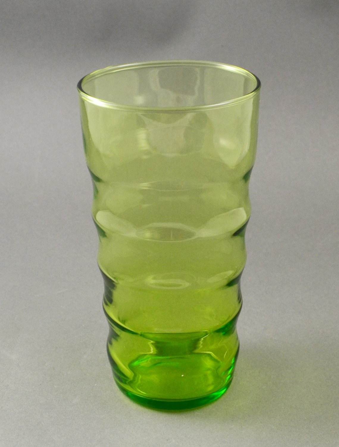 Vintage Lime Green Glass Horizontal Wide Ribbed Vase
