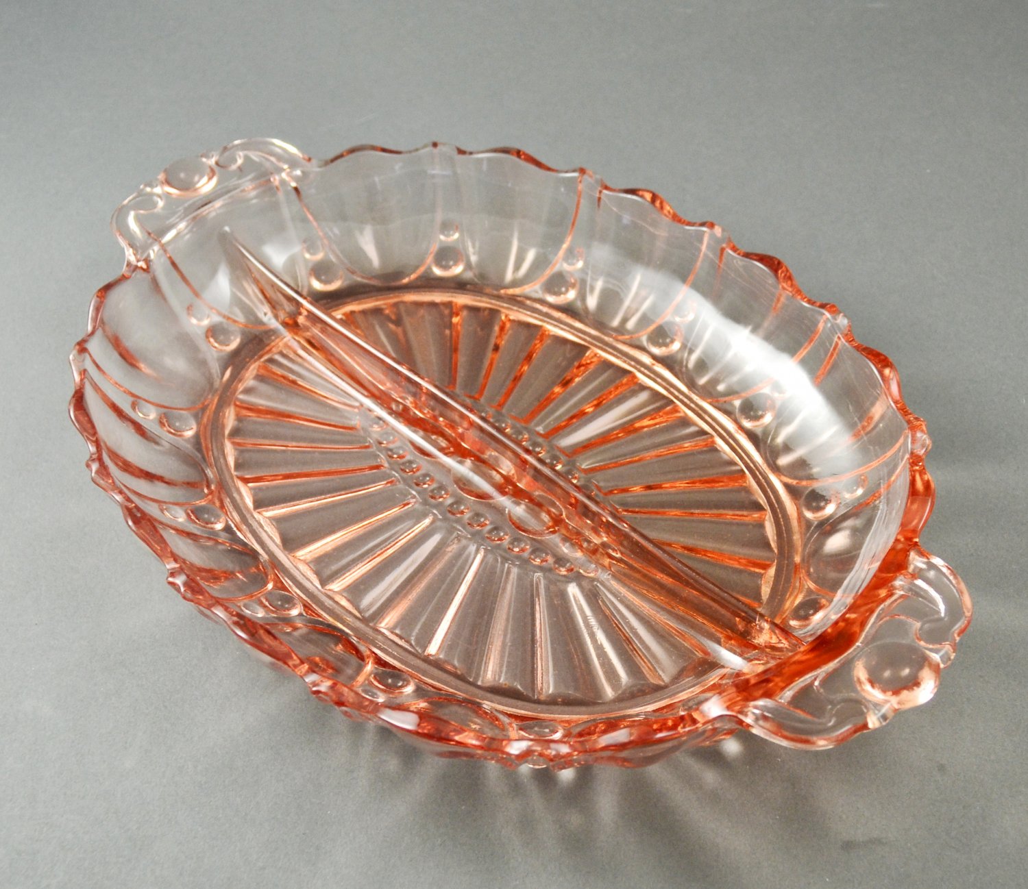 Anchor Hocking Pink Oyster & Pearl Depression Glass Divided Relish Dish