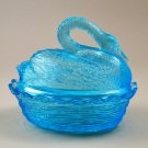 L.G. Wright Blue Swan Covered Candy Dish w/ Basketweave Base