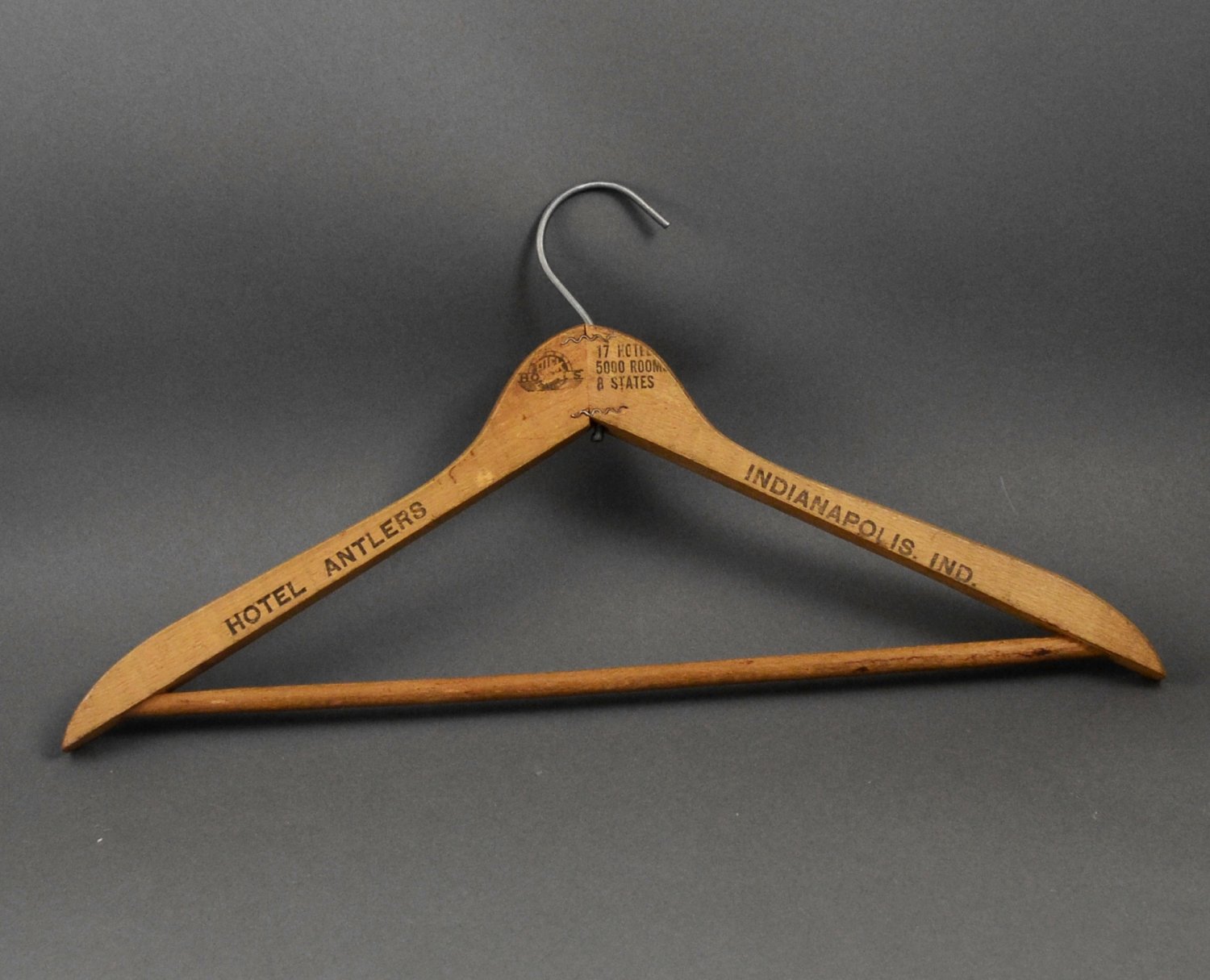 Vintage Hotel Antlers Indianapolis IN Wood Coat Hanger Collectible w