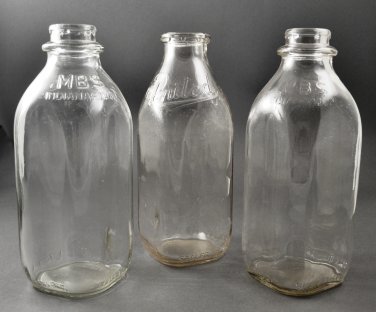 Antique Clear Glass Milk Bottle, One Quart, CMDA, C Walter