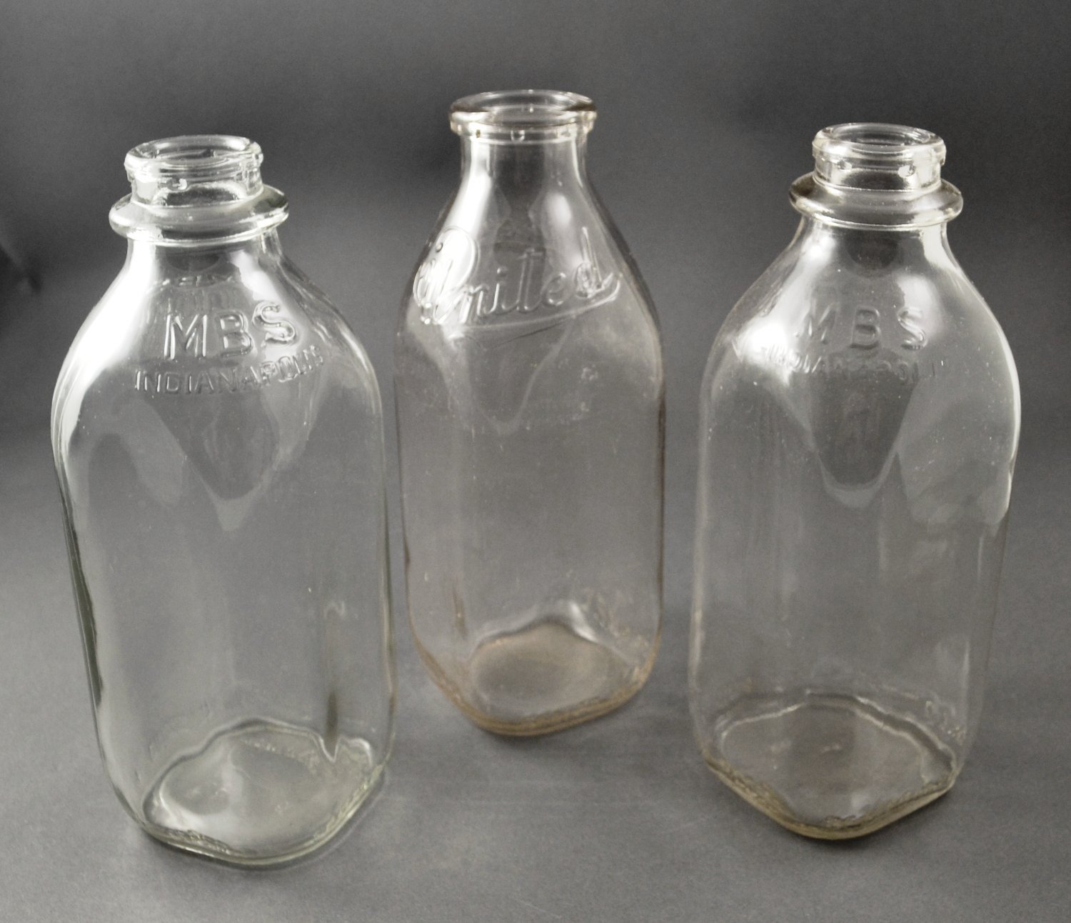 Set of 3 Vintage United Duraglas & MBS Indianapolis Glass Quart Milk ...