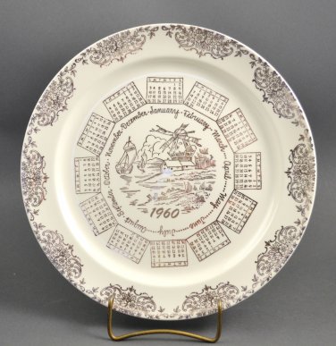 1960 TST Calendar Porcelain w/ Gold Trim Windmill Sailboats Collector Plate