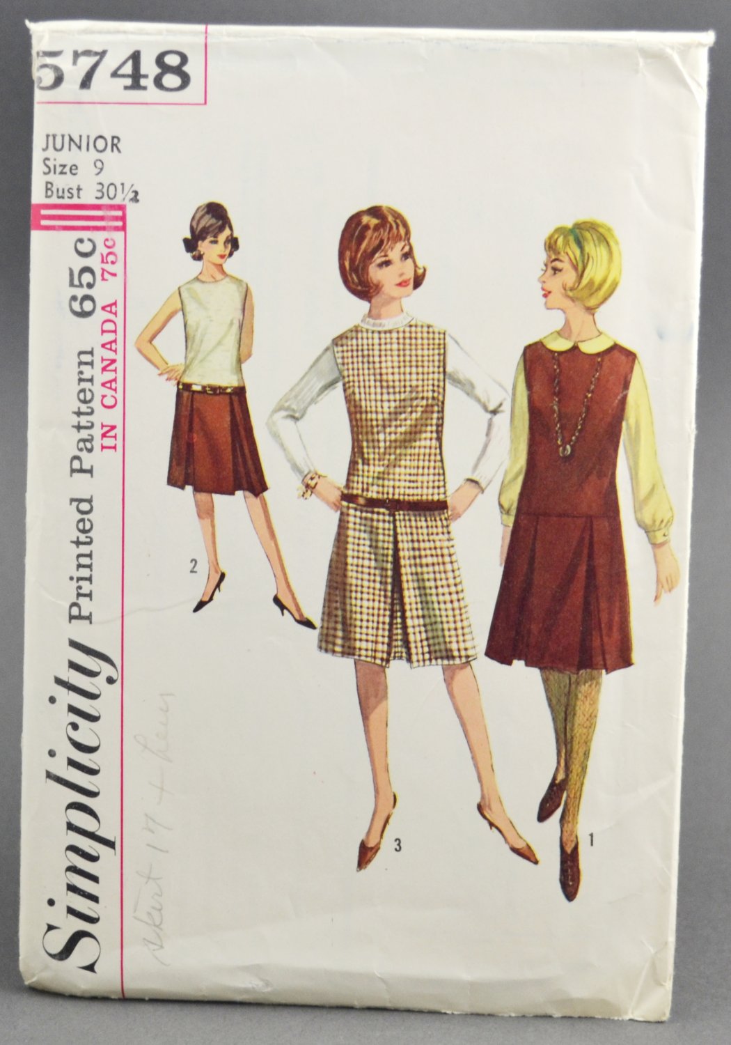 Simplicity Sewing Pattern 5748 Junior Jumper or Dress 1960s Size 9