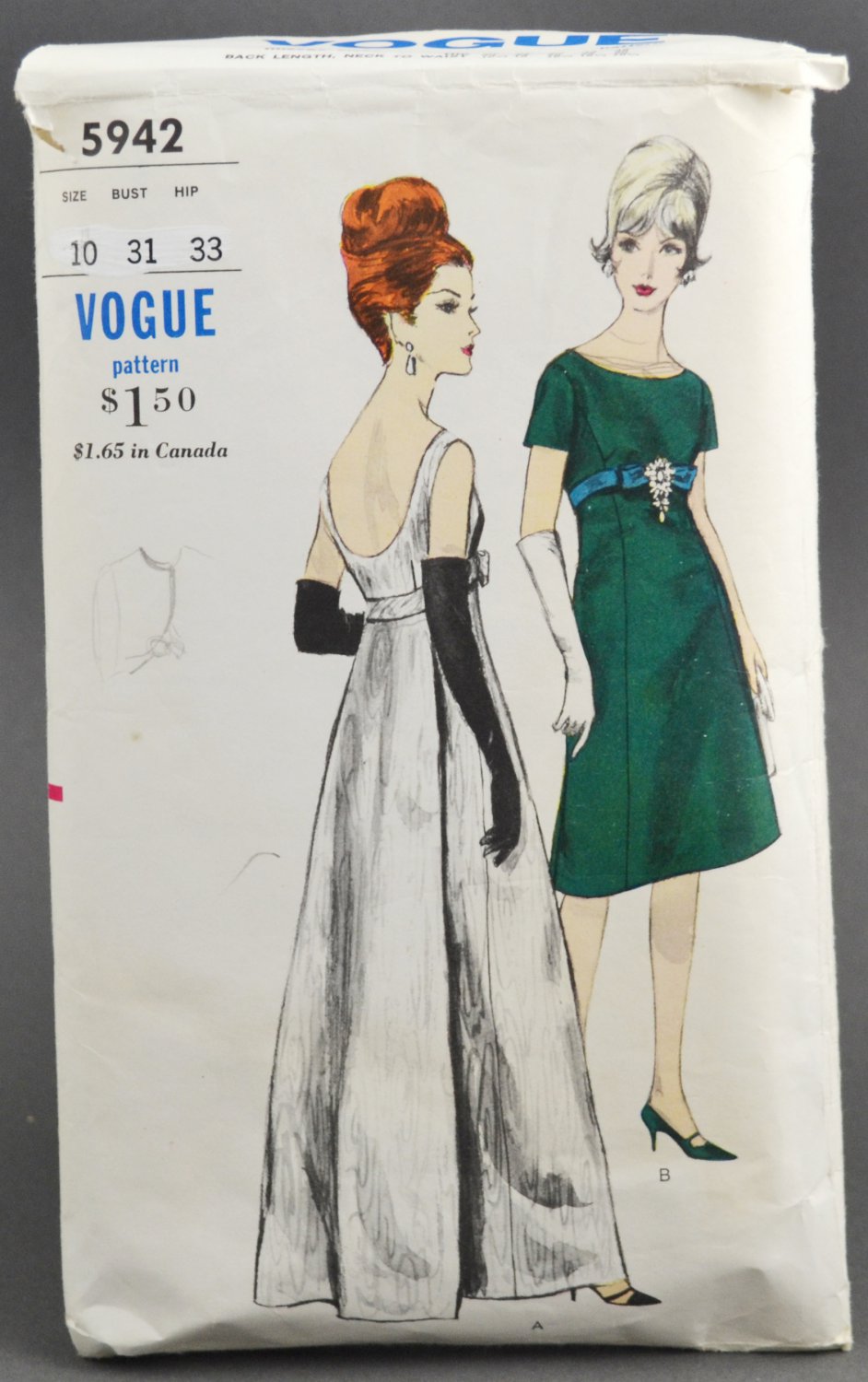 Vogue 5942 One Piece Evening Dress Empire Waist Misses Size 10