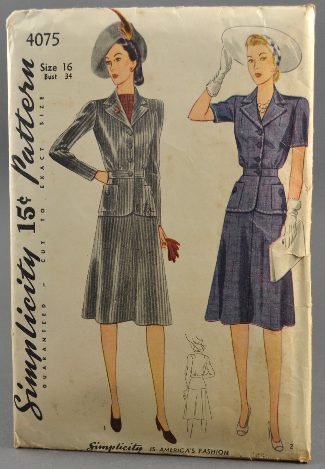 Simplicity 4075 Sewing Pattern Misses' Two Piece Suit Skirt Jacket Size 16