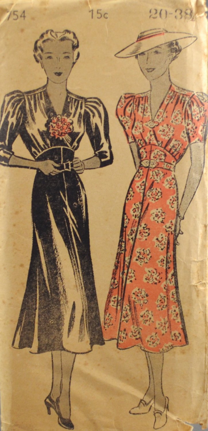 New York 754 Sewing Pattern Ladies' 1930s Dress Size 20