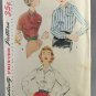 Simplicity 4853 Sewing Pattern Misses' 1950s Blouse in Three Styles Size 16