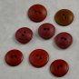 8 Vintage Sewing Buttons in Dark Reds 2 Hole Various Materials Canotex & Size