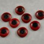 Set of 8 Red w/ Black Centers Vintage Plastic Sewing Buttons 4 Hole 3/4 Inch