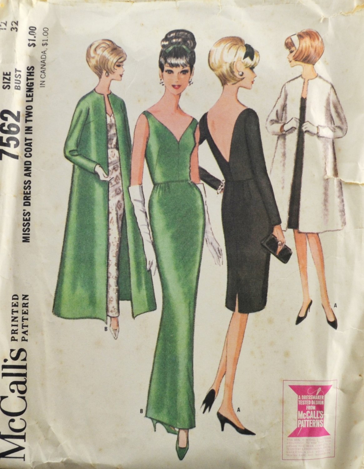 McCall's 7562 Sewing Pattern Misses' Formal Dress & Coat Size 12