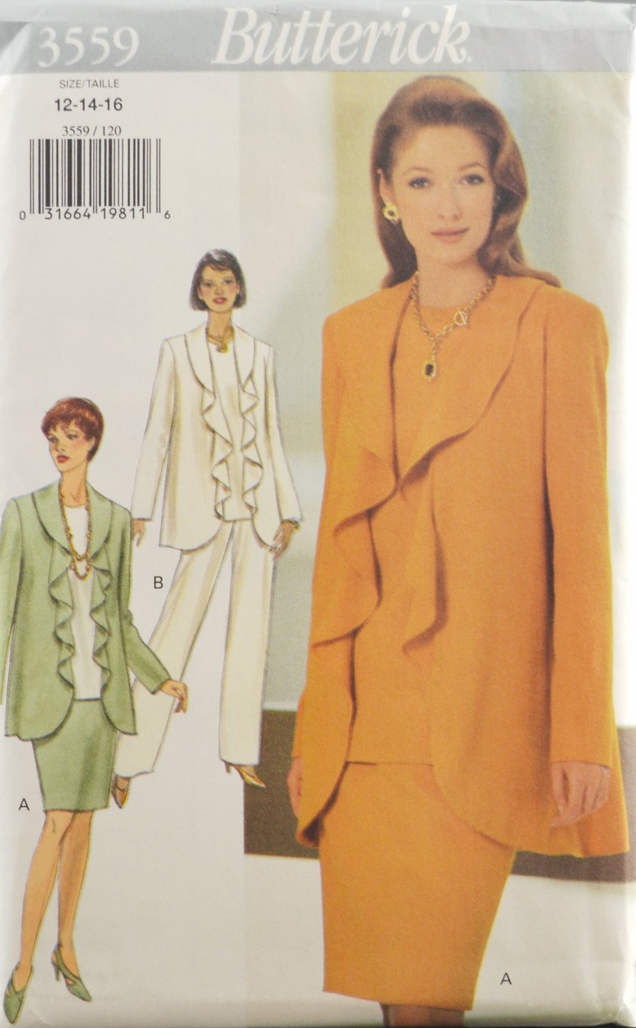 Butterick 3559 Sewing Pattern Misses' Jacket Top Skirt & Pants Size 12 ...