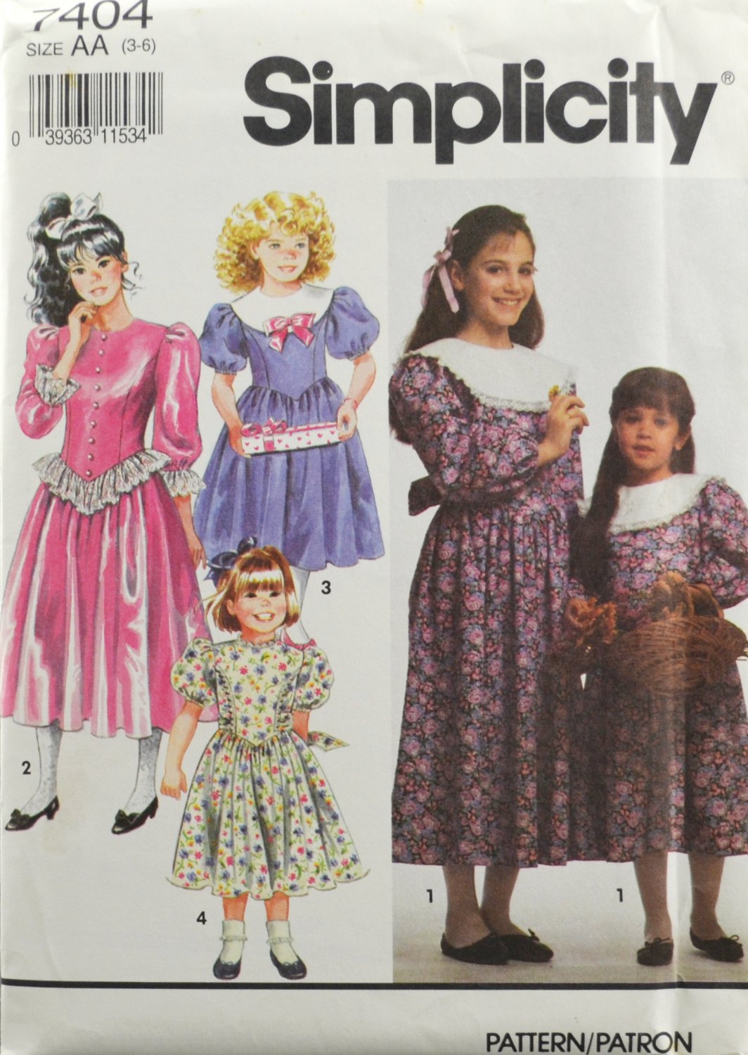 Simplicity 7404 Sewing Pattern Girls' Midi Dress w/ Puff Sleeves Size 3-6