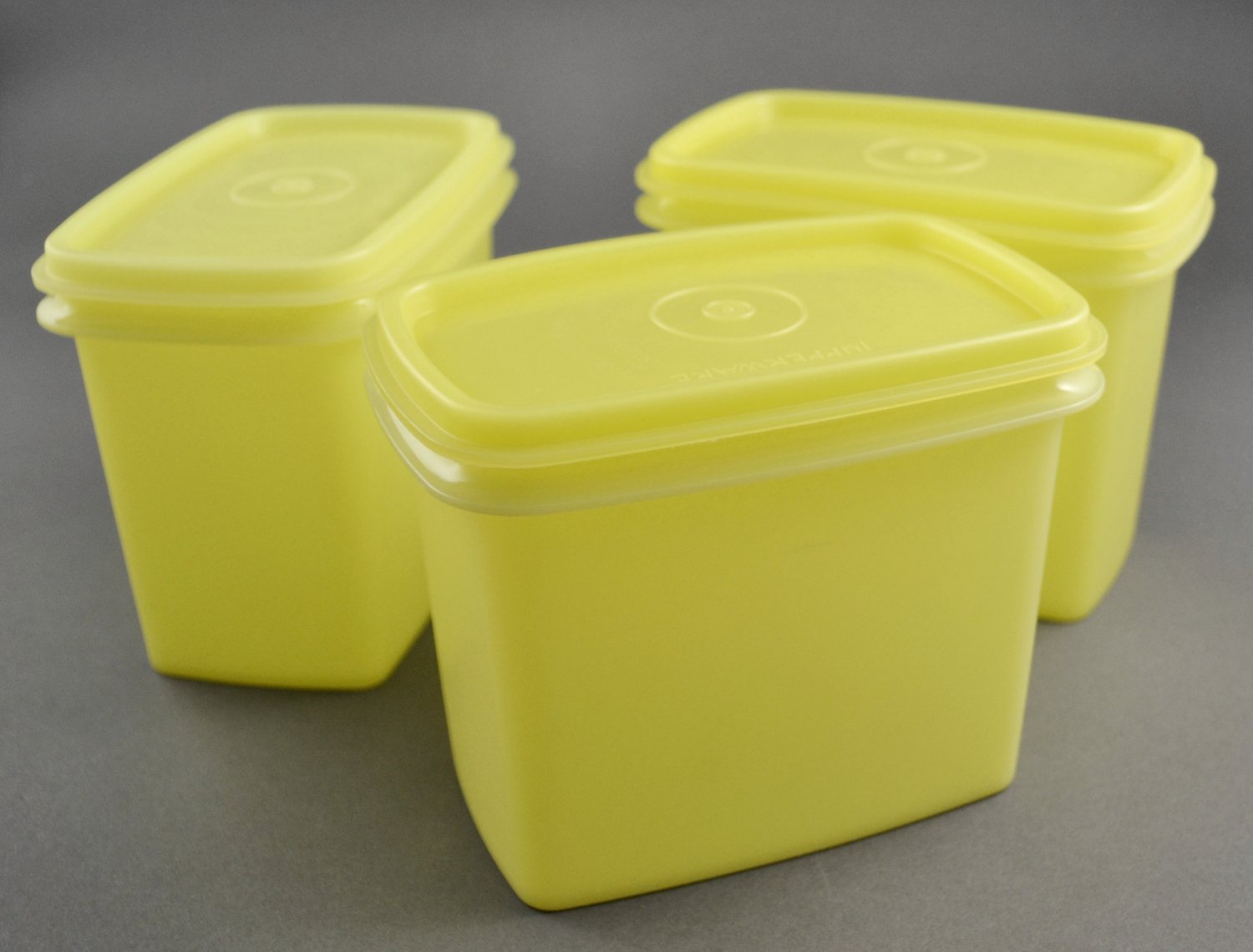 3 Tupperware Yellow Shelf Saver Storage Containers 1243 w/ Lids 1244