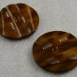 2 Large Plastic Coat Buttons Deco Brown Marbled Metal Backing Two Hole