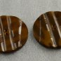 2 Large Plastic Coat Buttons Deco Brown Marbled Metal Backing Two Hole