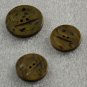 3 Vintage Olive Green w/ Black Spatter Plastic Buttons 2-Hole
