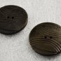 2 Vintage Round Wood Sewing Buttons 2 Hole Brown Curved Line Design