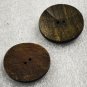 2 Vintage Round Wood Sewing Buttons 2 Hole Brown Curved Line Design