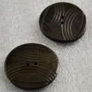2 Vintage Round Wood Sewing Buttons 2 Hole Brown Curved Line Design
