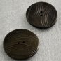 2 Vintage Round Wood Sewing Buttons 2 Hole Brown Curved Line Design