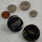 2 Black w/ Green Oval Vintage Plastic Buttons Self-Shank Ribbed