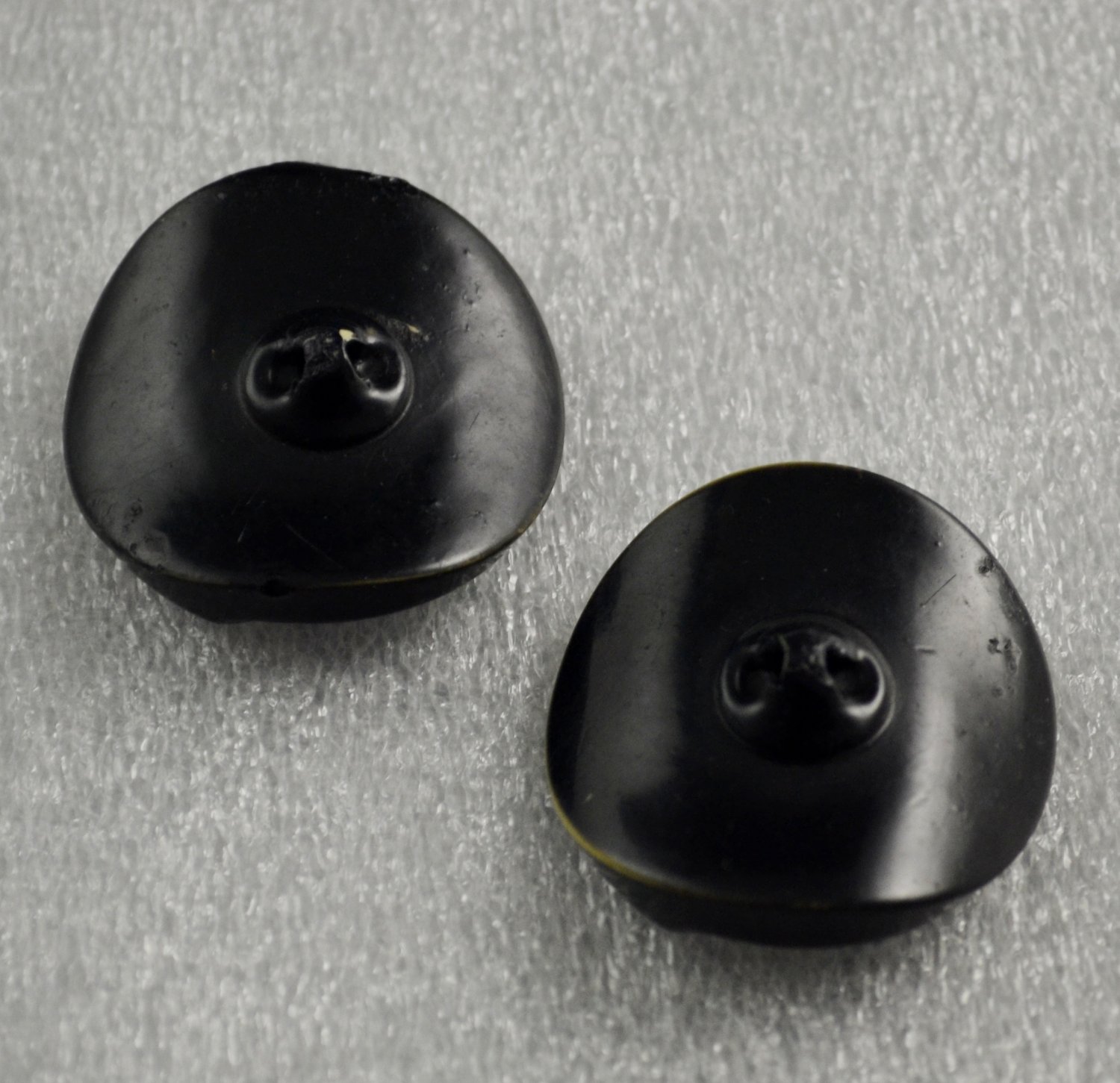 2 Black w/ Green Oval Vintage Plastic Buttons Self-Shank Ribbed