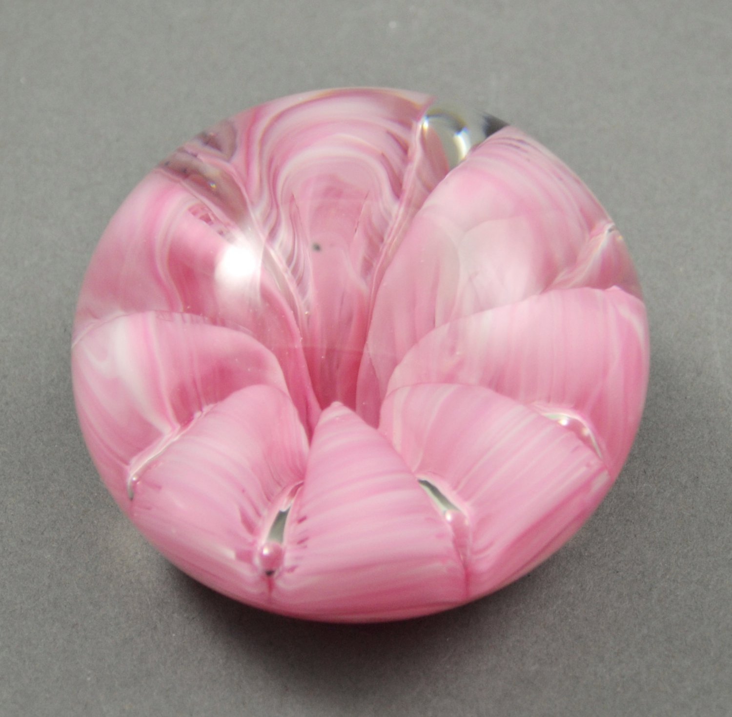 Joe St Clair Art Glass Crimped Pink And White Small Paperweight