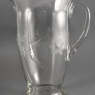 Tall Glass Pitcher w/ Applied Handle Lip Etched Floral & Vine