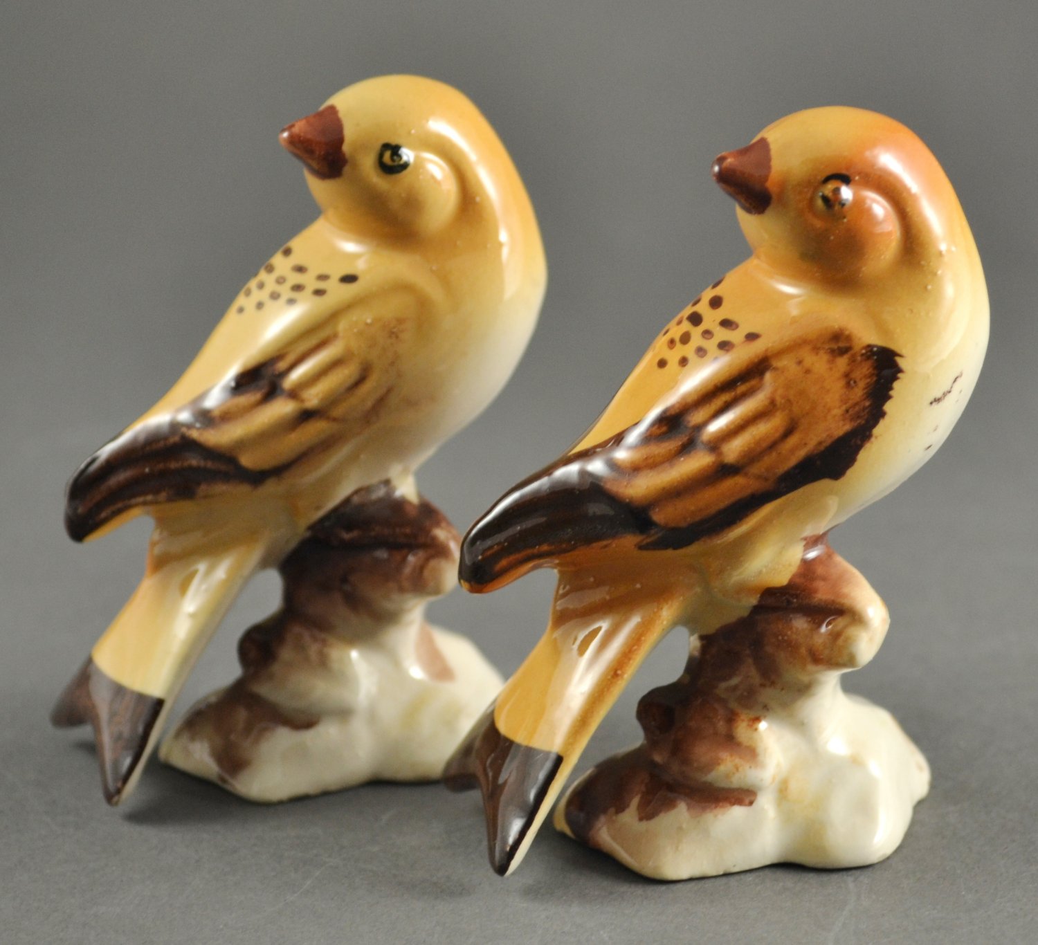 Set Of Vintage Bird Ceramic Figurines Tan & Brown Japan