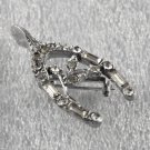 Vintage Jewelry Wishbone Pin w/ Baquette & Round Clear Rhinestones