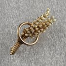 Vintage Gold Tone Lapel Pin w. Faux Seed Pearls Floral Spray