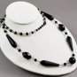 Vintage Pull-Over Necklace w/ Black and Clear Plastic Beads