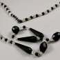 Vintage Pull-Over Necklace w/ Black and Clear Plastic Beads