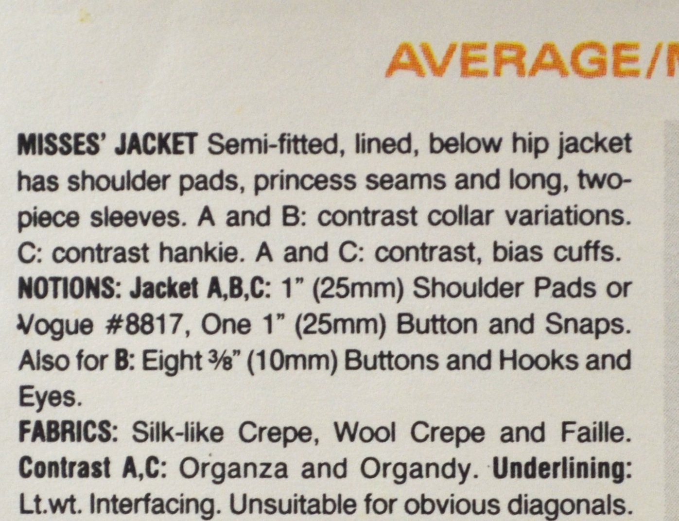 Vogue 1051 Sewing Pattern Christian Francis Roth Misses' Jacket Size 12
