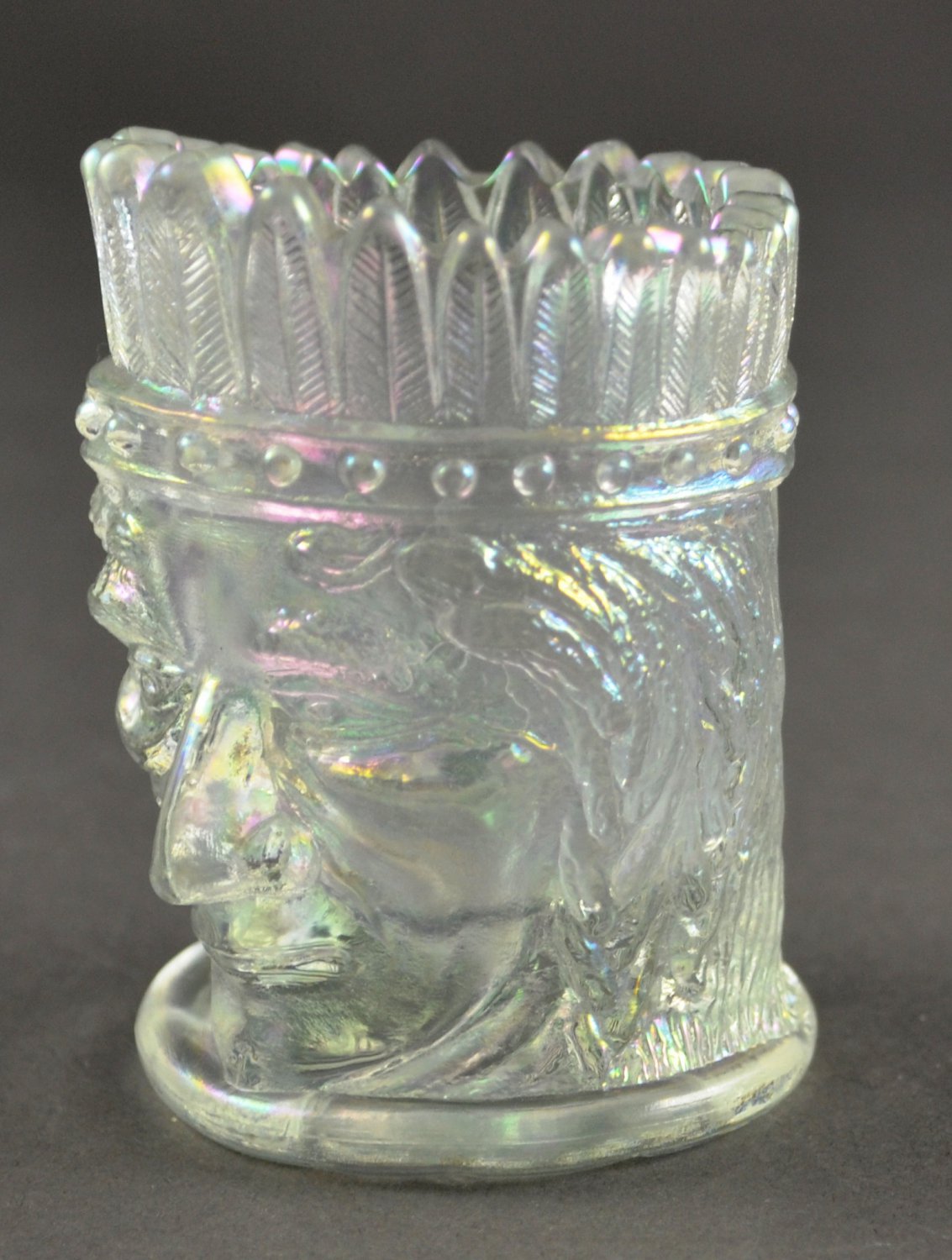 St Clair Indian Head Clear Or White Iridescent Carnival Glass