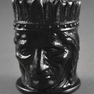 St. Clair Indian Head Black Opaque Vintage Glass Toothpick Holder