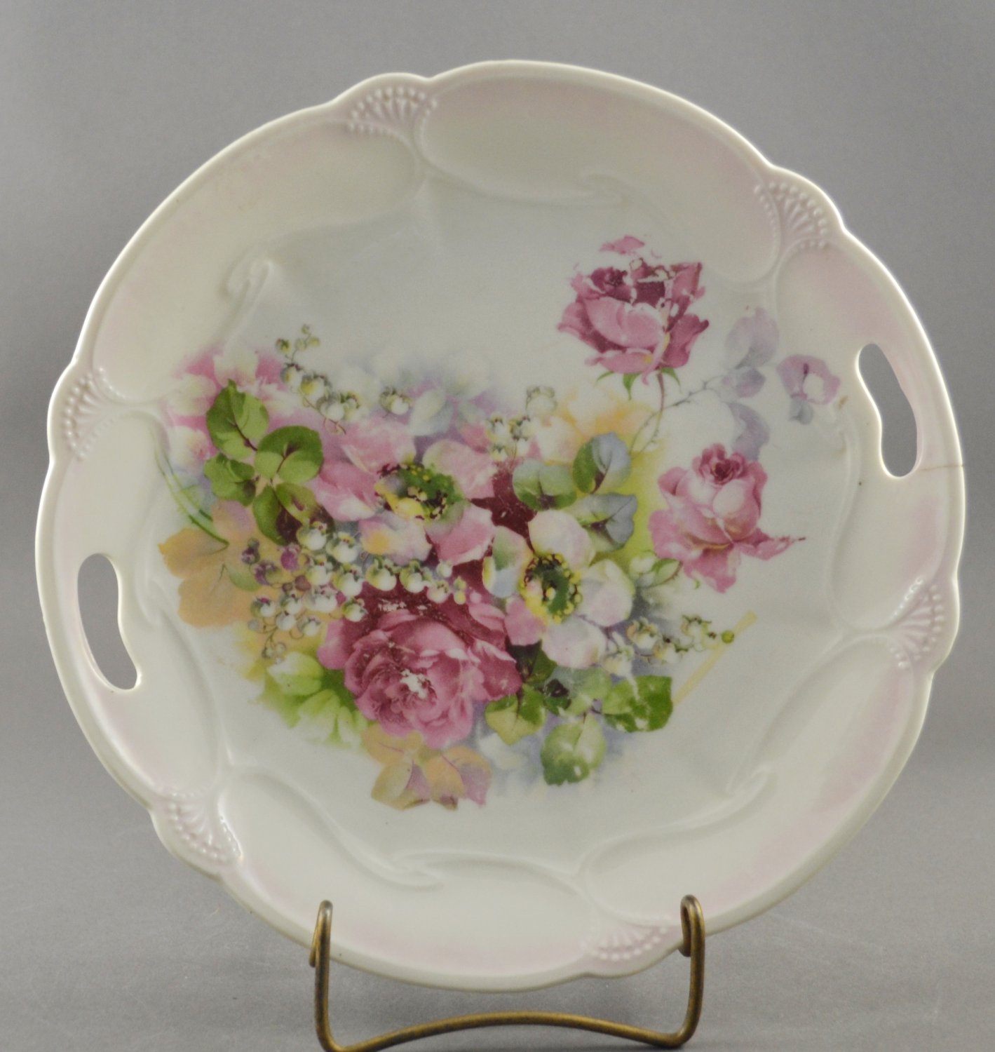 Vintage German Porcelain Collector Plate Pink Rose Florals