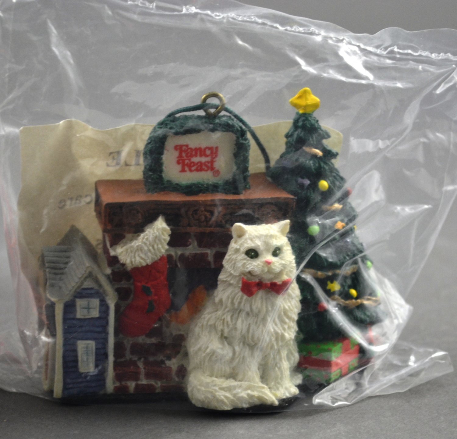 1993 Fancy Feast Happy Holidays Fireplace Christmas Ornament