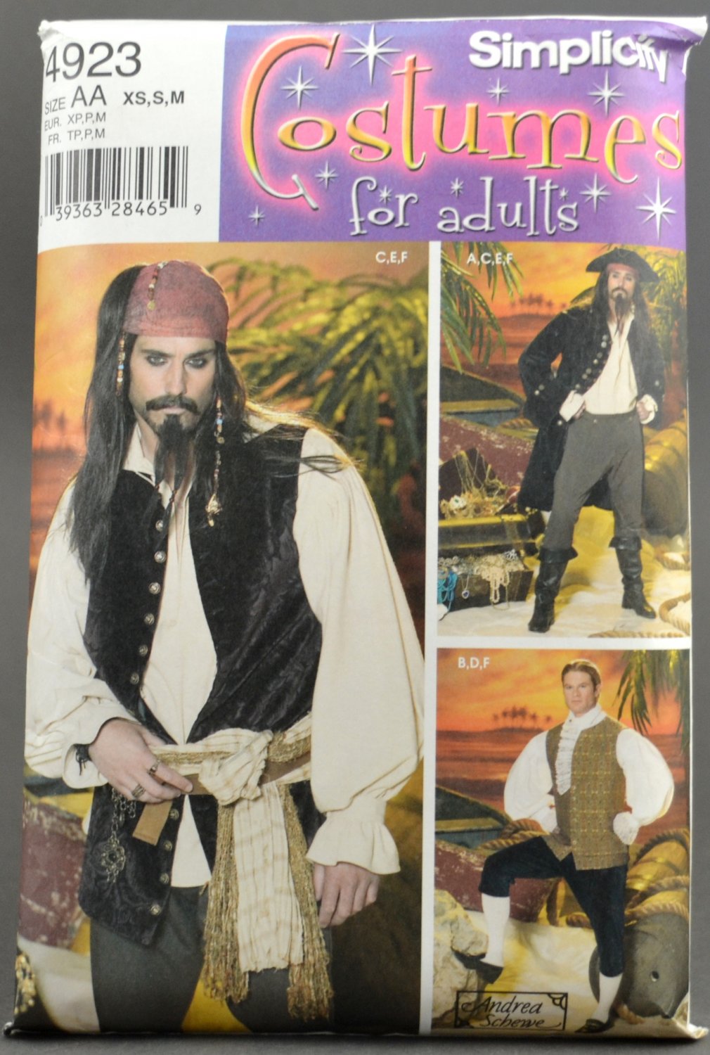 Simplicity 4923 Sewing Pattern Men's Pirate Colonial Costume Size AA