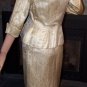 40's Gold Brocade Wiggle Bombshell Halter Vintage Dress & Jeweled Jacket Set
