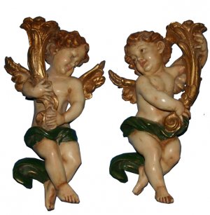 Wall mounted Angel Cherubs with Cornets