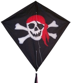 Single Line PIRATE Jolly Roger DIAMOND KITE- Line & Handle Included