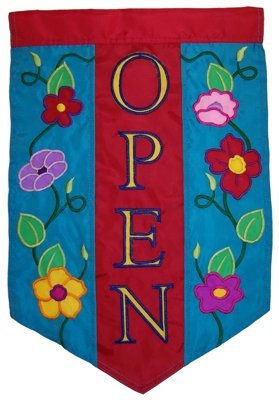 Commercial Retail Store - OPEN - Banner Sign with Flowers 12x18