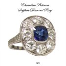 Art Deco Platinum Diamond Sapphire Engagement Ring