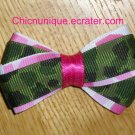New! Pink & Green Army Camo Camoflauge Bow on Your Choice of Clip