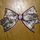 New! Satin Boutique Antique Sephia Brown Toile & Pink & White Polka Dot Hair Bow