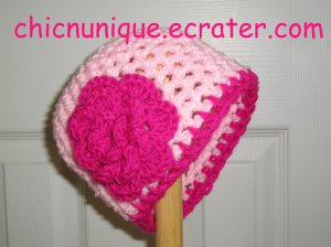 Brand New Couture Baby Pink & Hot Pink Crochet Hat With Flower *Any Size Available*