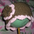New Brown & Pink Sundae Hat With Double Flower *Any Size*