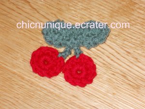 New! Adorable Crochet Double Cherry Cherries Hair Clip
